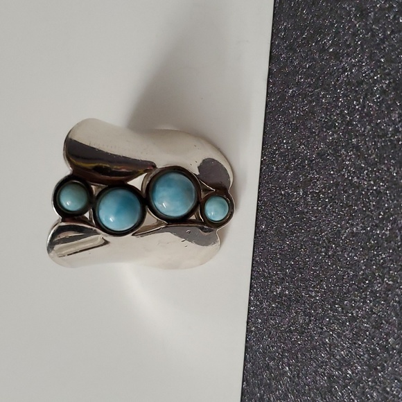 Sterling Silver 925 Oceanic Elegance Sterling Larimar Ring - Picture 4 of 8